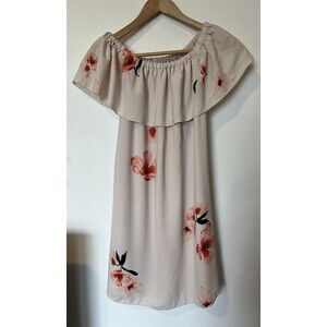 Aritzia Wilfred Cream Pink Floral Print Off Shoulder Flowy Mini Dress Si…